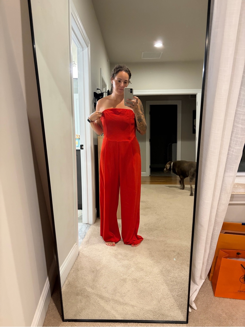 Strapless Wide-Leg Jumpsuit in Red